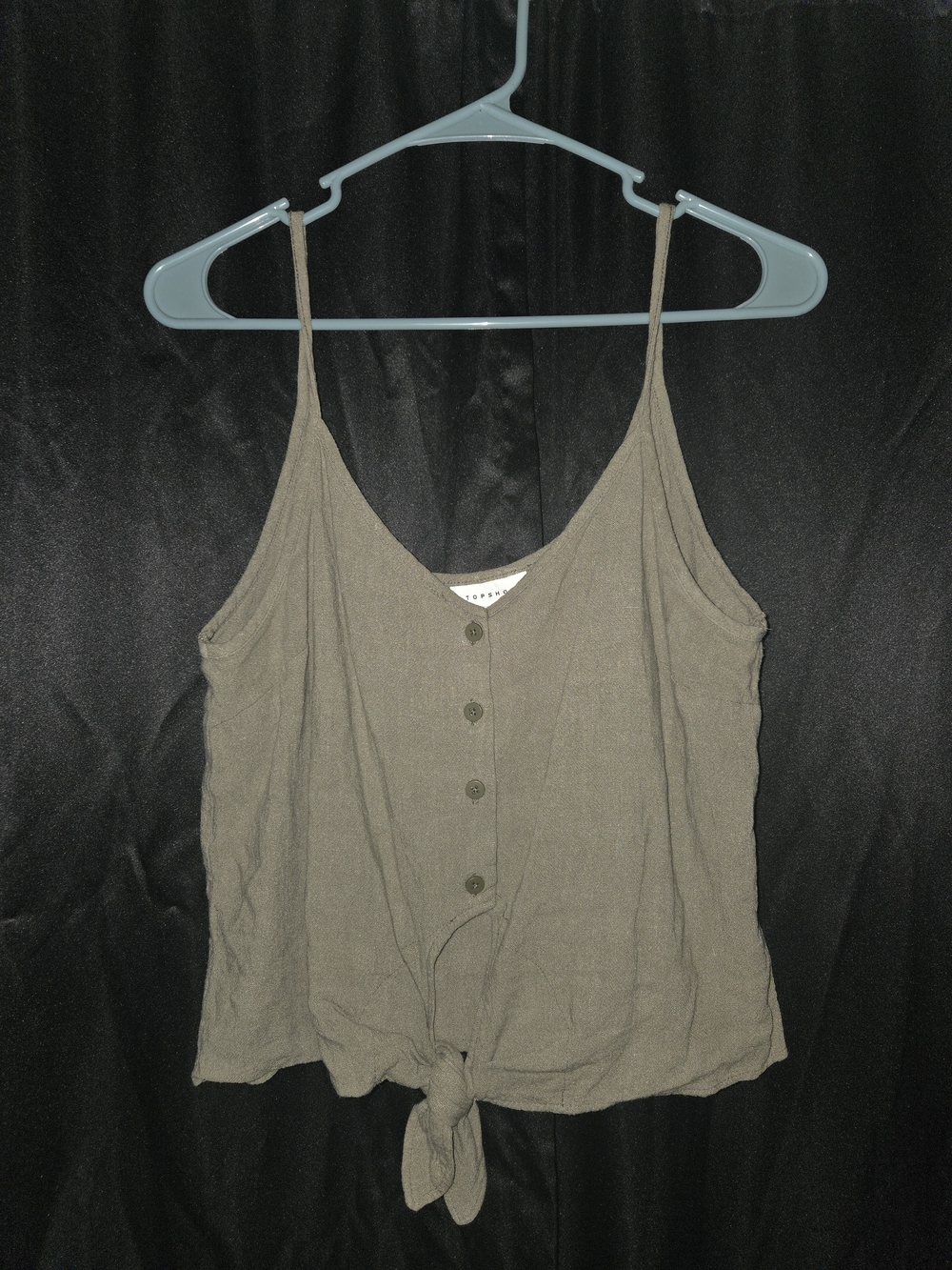 Topshop Olive Button-Front Tie-Hem Cami